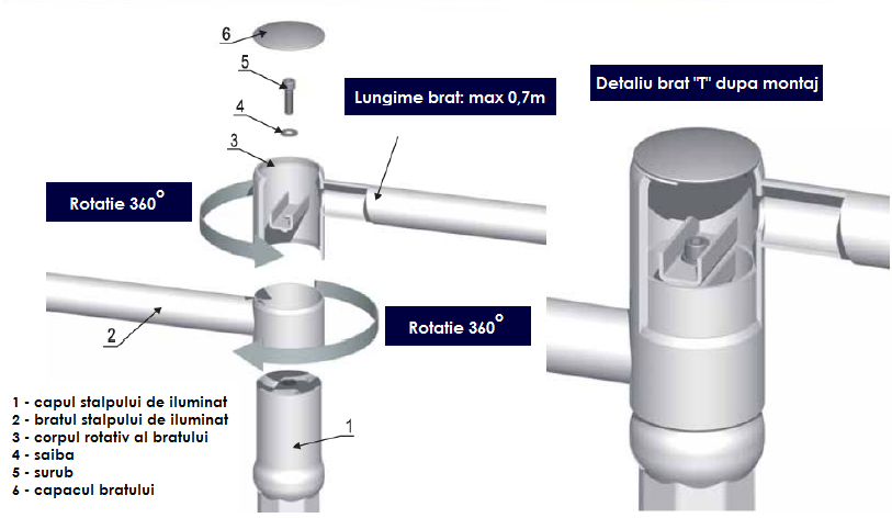 brat stalp iluminat aluminiu