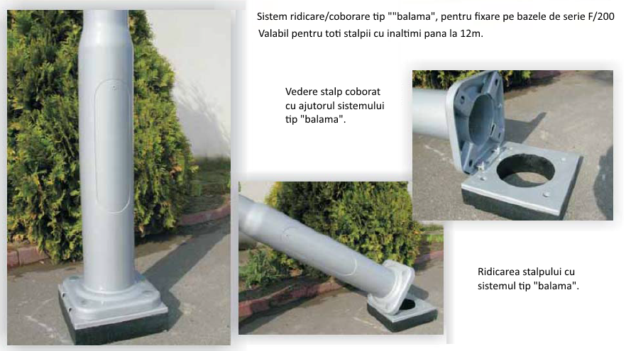 sistem rabatare stalp iluminat aluminiu conic 6-12m