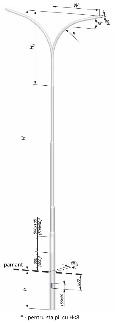 stalp iluminat metalic stradal teava sudata 6-12m cu brat